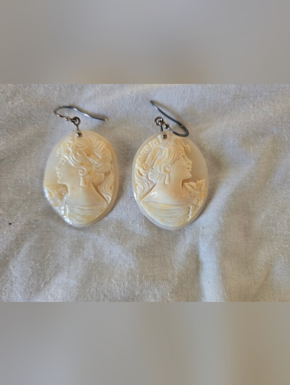 Vintage Italy Carved Cameo M+M Scognamiglio 925 Sterling Silver Earrings